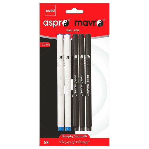 Bic Cello Aspro Mavro Blue Ballpoint Pen (Pack of 5)