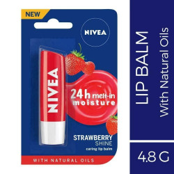 Nivea 24H Caring Lip Balm with Natural Oils, Strawberry Shine 4.8 g